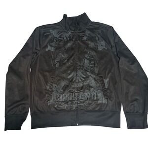 Y2K Modern Culture 738 Mens XL Black Graphic Track Jacket Angel Wings Full Zip